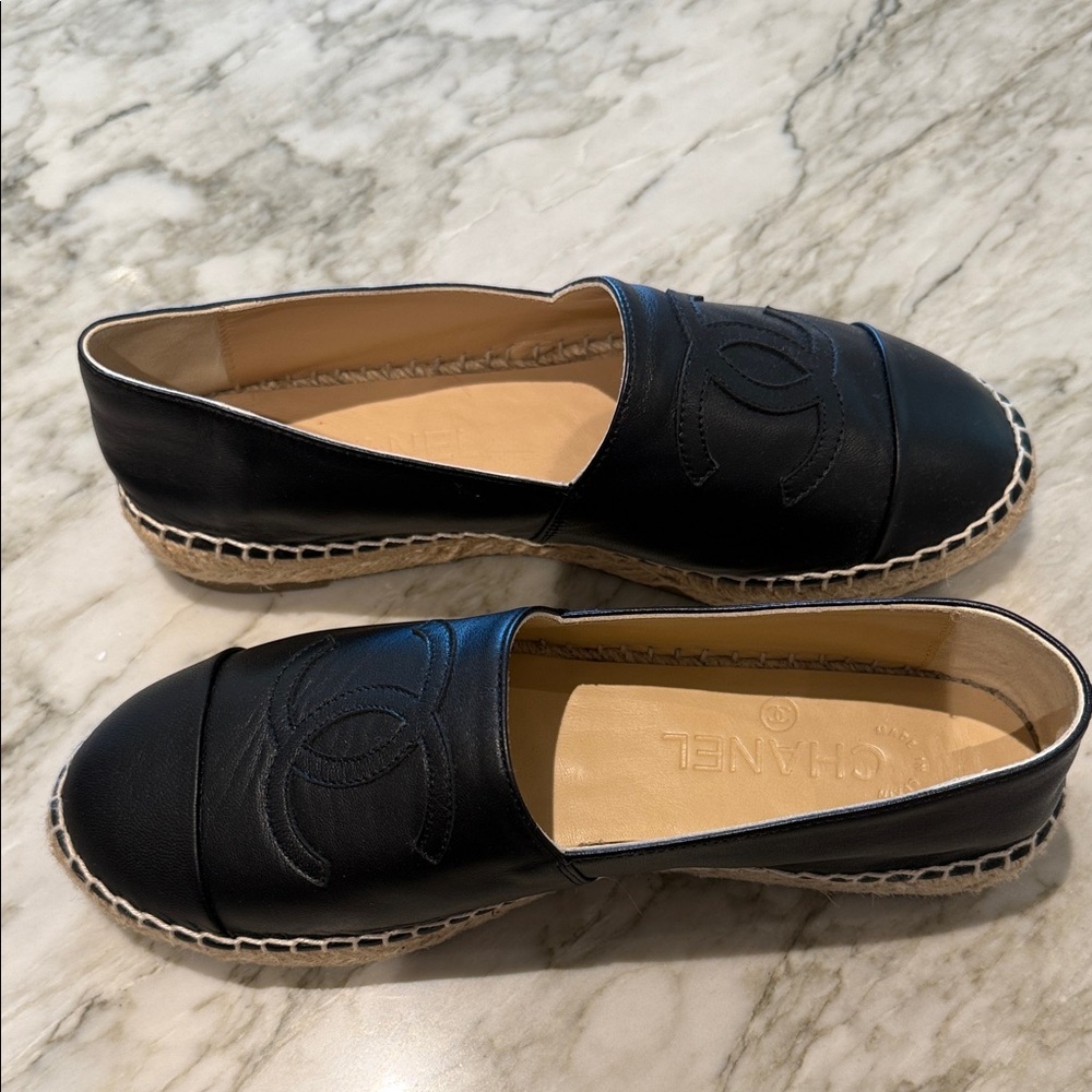 CHANEL Black Espadrilles with Logo